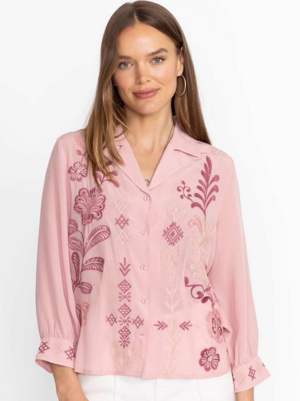 Johnny Was Bellania Silk Embroidered Top Size M EUC
